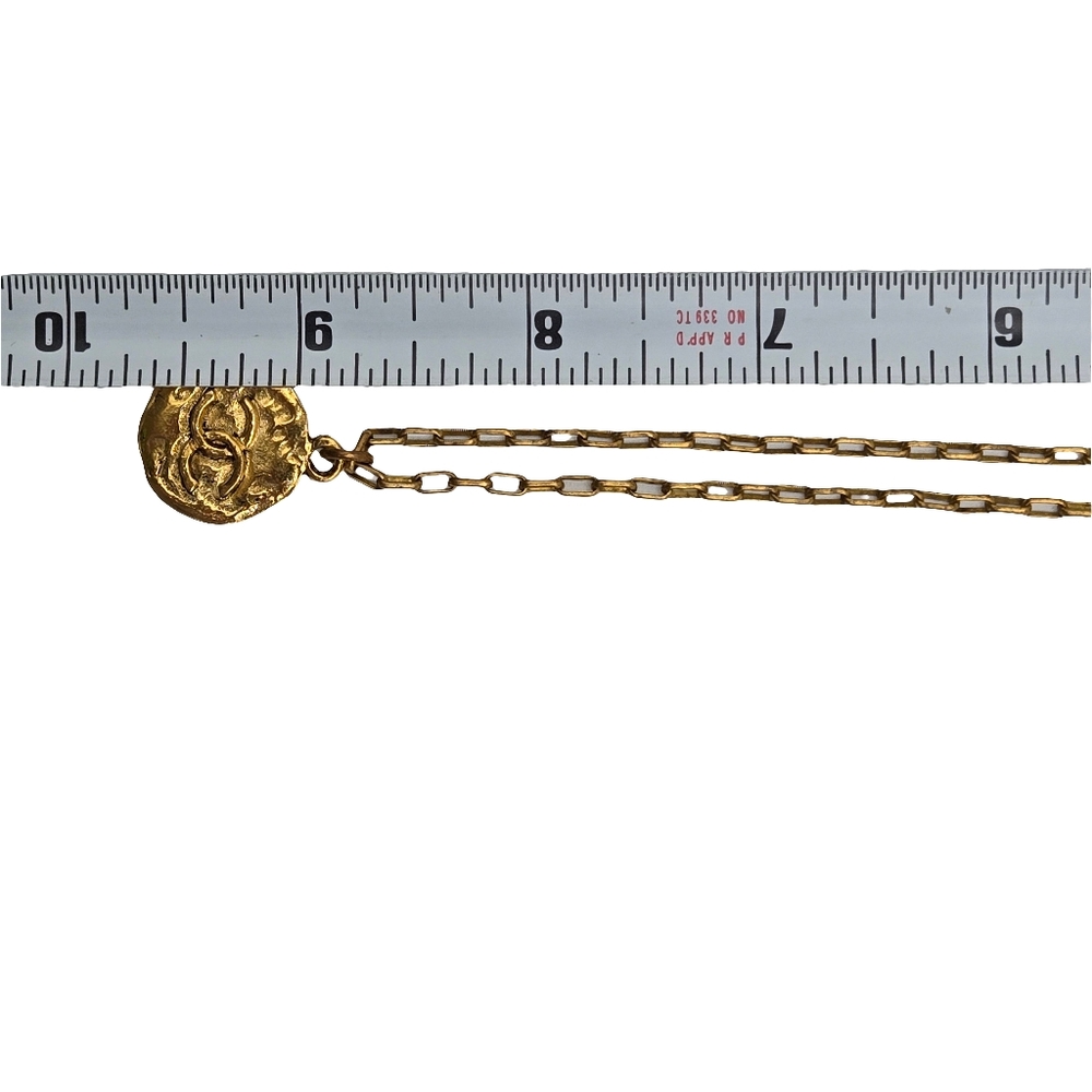 #30  CHANEL Coco Mark GP Round Gold Necklace - Picture 4 of 9